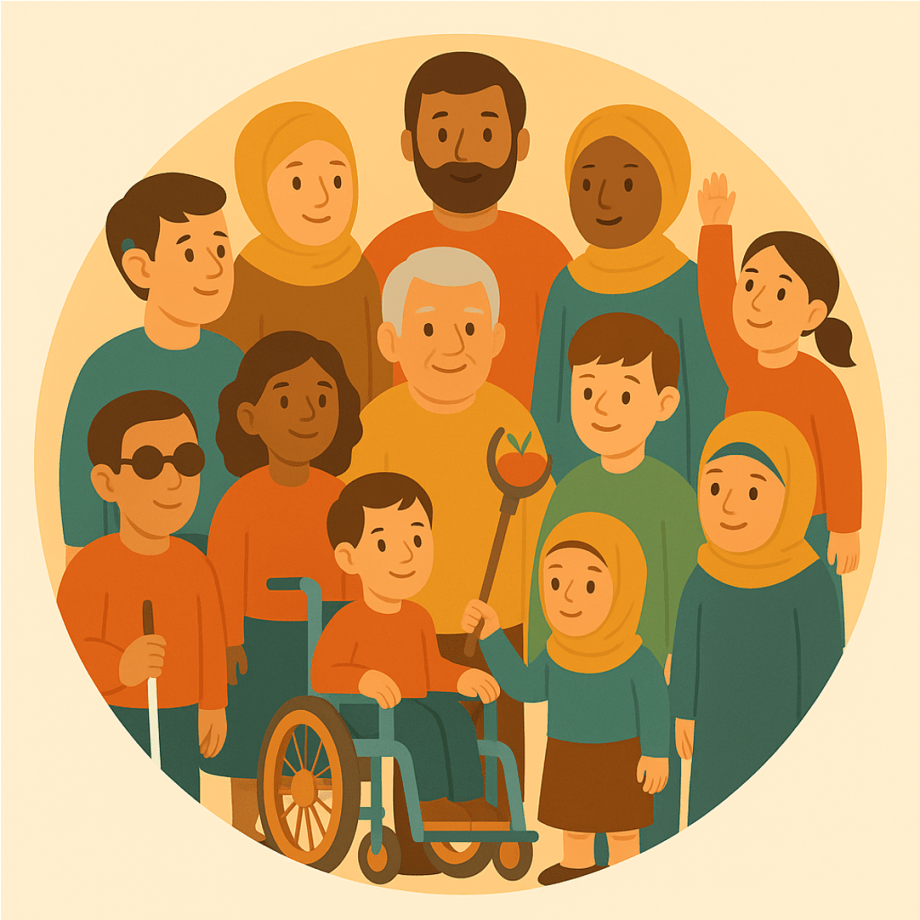 grupo de personas de diferentes culturas y discapacidad