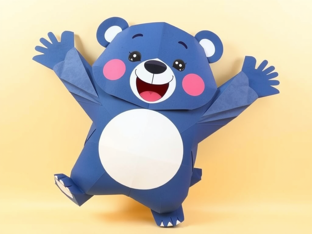 Oso de origami saltando de alegría realizada con IA